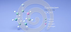 caprolactam molecule, molecular structures, cyclic amide, 3d model, Structural Chemical Formula and Atoms with Color Coding photo