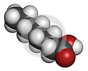 Caprylic (octanoic) acid. Medium-chain fatty acid, used as antimicrobial agent, food supplement and chemical intermediate. Atoms