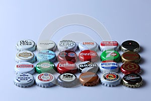 Caps of beer and beverage