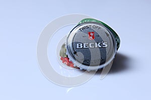 Caps of beer and beverage