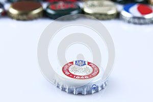 Caps of beer and beverage