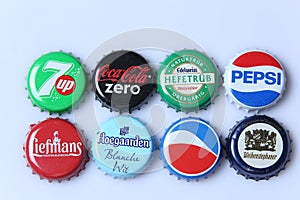 Caps of beer and beverage