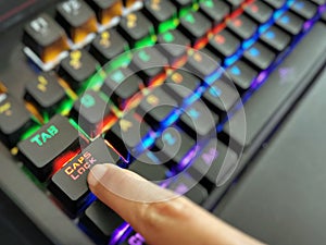 CAPS LOCK button on backlit keyboard.