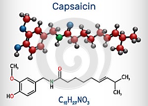 Capsaicin,  alkaloid, C18H27NO3 molecule. It is chili pepper extract with non-narcotic analgesic properties. Structural chemical