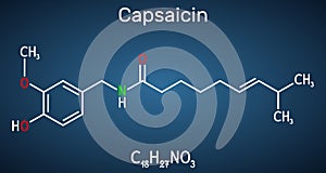 Capsaicin,  alkaloid, C18H27NO3 molecule. It is chili pepper extract with non-narcotic analgesic properties. Structural chemical