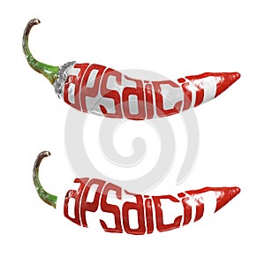 A â€œcapsaicinâ€ word shaped as a chili pepper