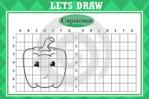 Draw cute capsicum. Grid copy worksheet. educational children game. Drawing activity for toddlers and kids.