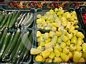 Capsicum and cucumbers at the market