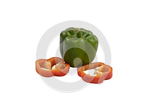 Capsicum, Green Organic Capsicum And Slice Red Nice Capsicum