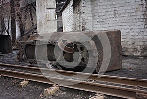 Capsized mine trolley