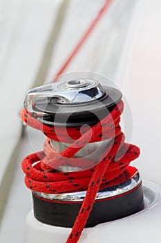 Capstan on the deck of sailing yacht
