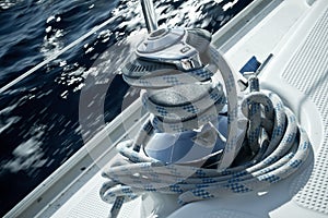 Capstan on the deck of sailing yacht