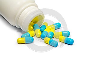 Capsule of antibiotic and plastic container