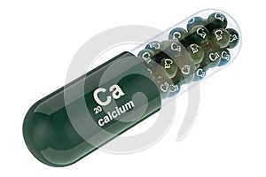 Capsule with Ca, calcium. 3D rendering