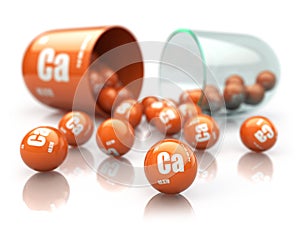 Capsule with calcium CA element Dietary supplements. Vitamin pill. photo