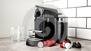 Capsule coffee machine at domestic kitchen