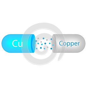 Capsule cu copper. Health care concept. Medical icon. Essential vitamin complex. Vector illustration.