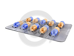 Capsules in a plate of ten pieces 3d render on a white background with a shadow photo