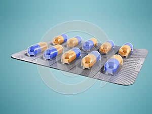 Capsules in a plate of ten pieces 3d render on a blue background photo