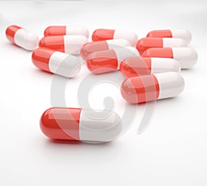 Capsule drug red and white color on white background 3d render illustrations