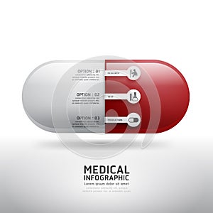 Capsule drugs infographic pharmacy medicine medical. Vector.