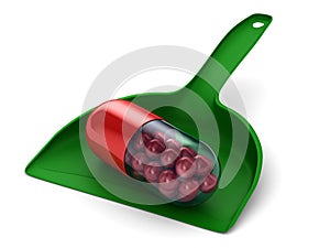 Capsule in dustpan on white background. Isolated 3D illustration