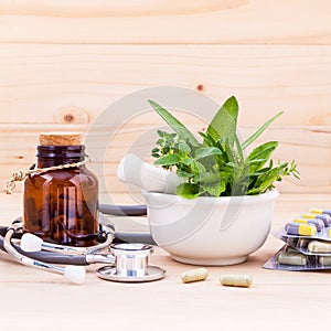 Capsule of herbal medicine alternative healthcare .