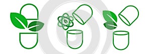 capsule and leave symbol of herbal medication natural ingredient herbarium herbs in pharmacology supplement icon logo