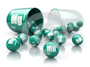 Capsule with magnesium Mg element. Dietary supplements. Vitami
