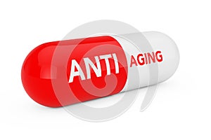 Capsule Pill with Anti Aging Sigh. 3d Rendering photo
