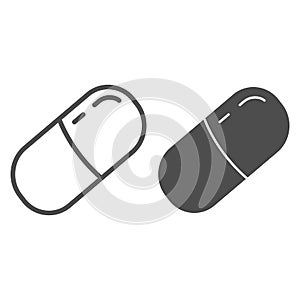 Capsule pill line and glyph icon. Medical drug symbol, outline style pictogram on white background. Medicine or pharmacy