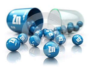 Capsule with zinc Zn element. Dietary supplements. Vitamin caps photo