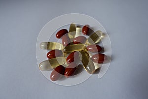 Capsules of fish oil and lutein dietary supplement