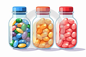 capsules in glass bottle vector flat isolated vector style illustration