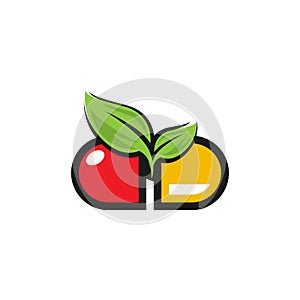 Capsules and herbal leaf vector design. medicine pharmacy logo. medical health symbol. herbal health care logo