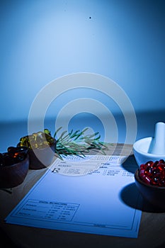 Capsules, Mortar, Pestle and Prescription Pad