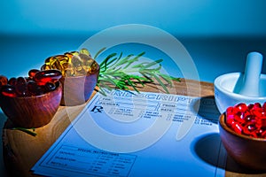 Capsules, Mortar, Pestle and Prescription Pad