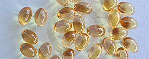 Capsules omega-3 fish oil. Health care and benefits of vitamins