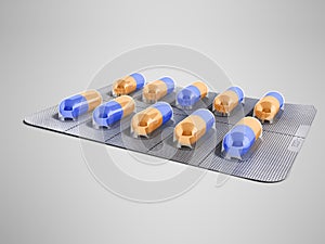 Capsules in a plate of ten pieces 3d render on a gray background photo