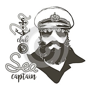 Captain beard, cap, sunglasses