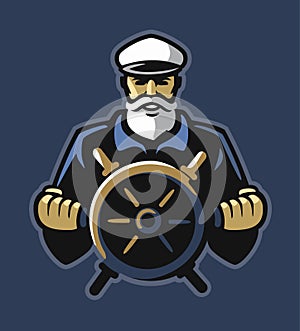 Captain emblem with steering wheel on dark background