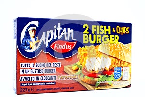 Captain FINDUS Fish & Chips Burger. Findus is a frozen food brand of Nomad Foods