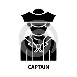 captain icon, black vector sign with editable strokes, concept illustration