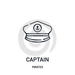 captain icon vector from pirates collection. Thin line captain outline icon vector illustration. Linear symbol for use on web and