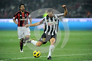 The captain of Juventus Alessandro Del Piero in action during the match