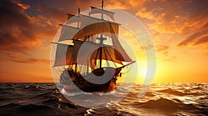 captain pirate ship sailing to sea