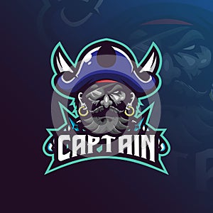 Captain pirates mascot logo design vector with modern illustration concept style for badge, emblem and t shirt printing. pirates