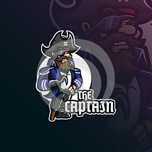 Captain pirates mascot logo design vector with modern illustration concept style for badge, emblem and t shirt printing. smiling