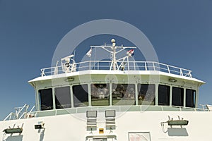 Captain`s bridge on the boat