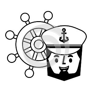 Captain sailor face cartoon ship helm